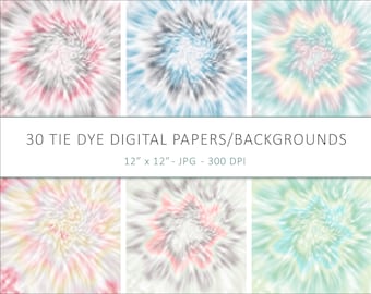 Tie Dye Digital Paper, Tie Dye Backgrounds, Pastel Tie-Dye Scrapbook Paper, Scrapbooking Papier, Personal and Commercial Use