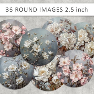 36 flowers circle images, Digital Collage Sheets, 2.5 inch Printable Circles, floral clipart, Printable Images, Bottle Caps Stickers