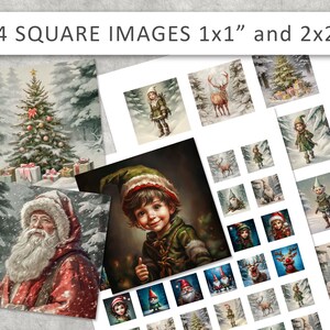 Tarjeta cuadrada navideña, imagen imprimible de 1 y 2 pulgadas, hojas de collage digital, colgantes cuadrados vintage, tarjetas de felicitación navideñas, tarjeta digital