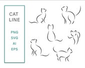 Cat Line Art Vector Illustration, Clipart (svg, png, eps, ai)