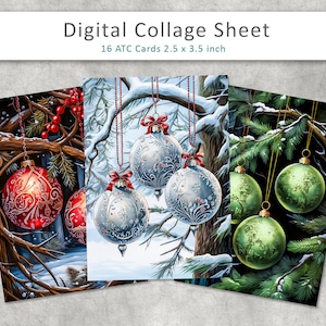 Christmas Baubles ATC cards, Printable Journaling Cards, Collage Sheet, Digital Paper, scrapbooking supplies, digital card, Xmas ATC cards