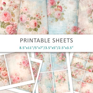Rosen Vintage Junk Journal, Digitales Scrapbook, Vintage Ephemera, Digitales Papier, Shabby Chic, ATC Karte, vintage Hintergrund
