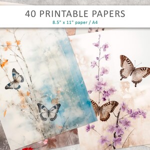 Printable Butterfly Vintage Junk Journal Pages, Vintage butterfly printables, Butterfly digital paper, Botanical butterfly pages