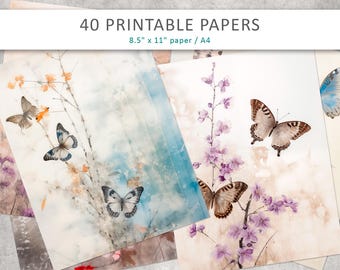 Vintage Butterfly Junk Journal Pages: Botanical Printable Paper (Digital Download)