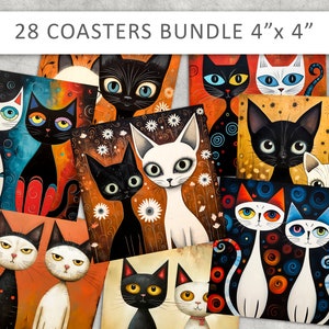 Katzen Untersetzer PNG Bundle, digitale Collage Sheet, PNG Untersetzer für Küche Basteln, Grußkarten, Katzen Magneten, Papierhandwerk, Tier Untersetzer