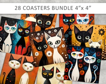 Cat Coaster PNG Bundle: Kitchen Decor, Magnets (Digital Download)