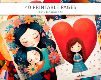 Mother's Day Printable Paper: Mom & Child Illustrations (Digital Download)