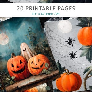 Journal d&#39;Halloween, papier de scrapbooking avec textures, illustrations d&#39;Halloween, pages imprimables