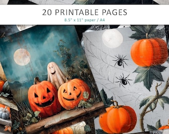 Halloween Junk Journal, Scrapbook Paper with Textures, Halloween Illustrations, printable pages
