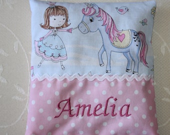 Almohada de semilla de cereza para bebés, nombres de deseos, princesa, unicornio, brillo