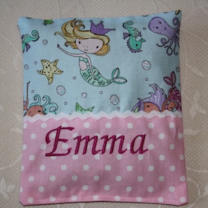 Baby Cherry pit Pack, heat pillow, embroidered with wish name, Mermaid