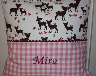 Pillow cover 40 x 40 cm, deer, embroidered with name,