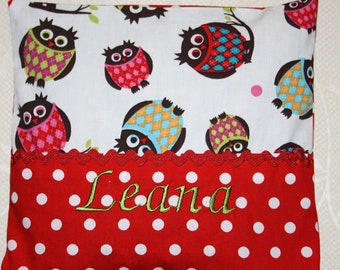 Cherry Pit Pack, with wish-name embroidered, new, owls