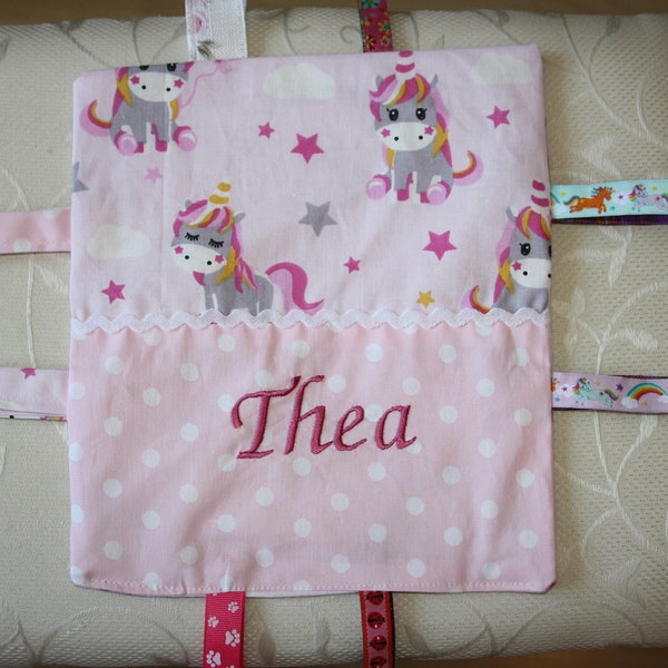 Baby knister cloth embroidered with desired name, cuddly towel, magical unicorn, unicorn, clouds ,2
