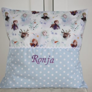 Cushion cover, 40 x 40 cm, embroidered with your desired name, Frozen, Elsa