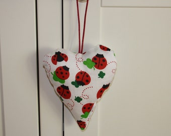 Cloth heart in country house style 14 cm, ladybug, lace