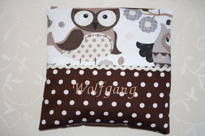 Cherry Pit Pack, embroidered with wish name, Owl, Brown image 1