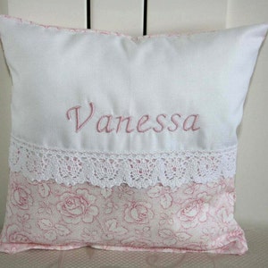 Lavendelkissen , 10 Motive zur Auswahl, mit Wunschnamen bestickt, Rosenmuster, rosa