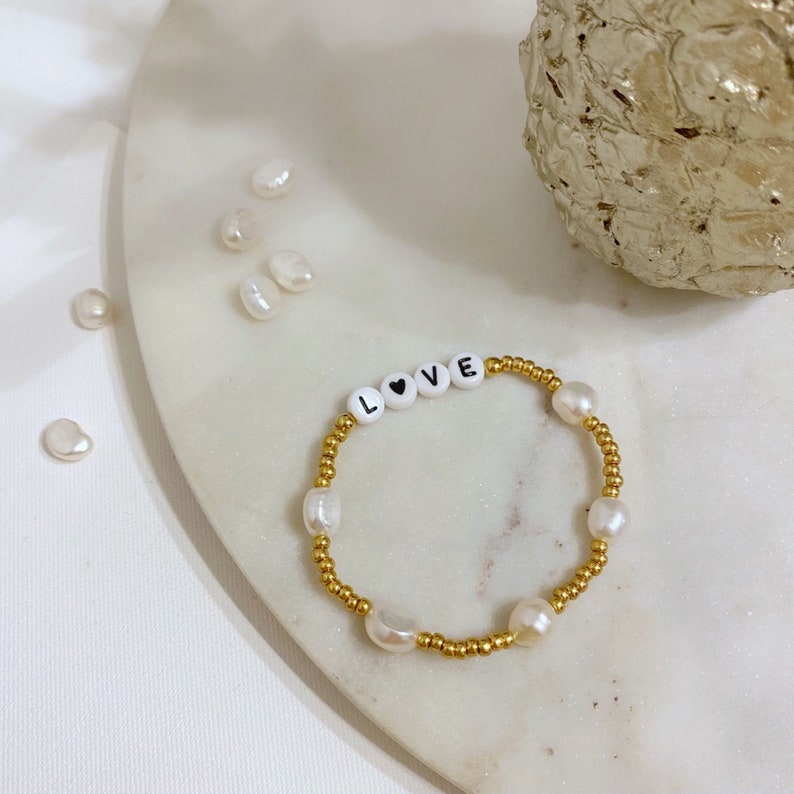 Personalised Bracelet with Pearls, Colourful Pearl Letter Bracelet, Stretchy Name or Word Bracelet, Colour Pop Beaded Letter Bracelets image 4