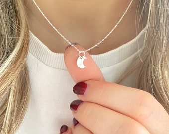 Tiny Crescent Moon Necklace in Gold Vermeil or Sterling Silver. Delicate Sterling Silver or Gold Vermeil Chain with a Crescent Moon Charm