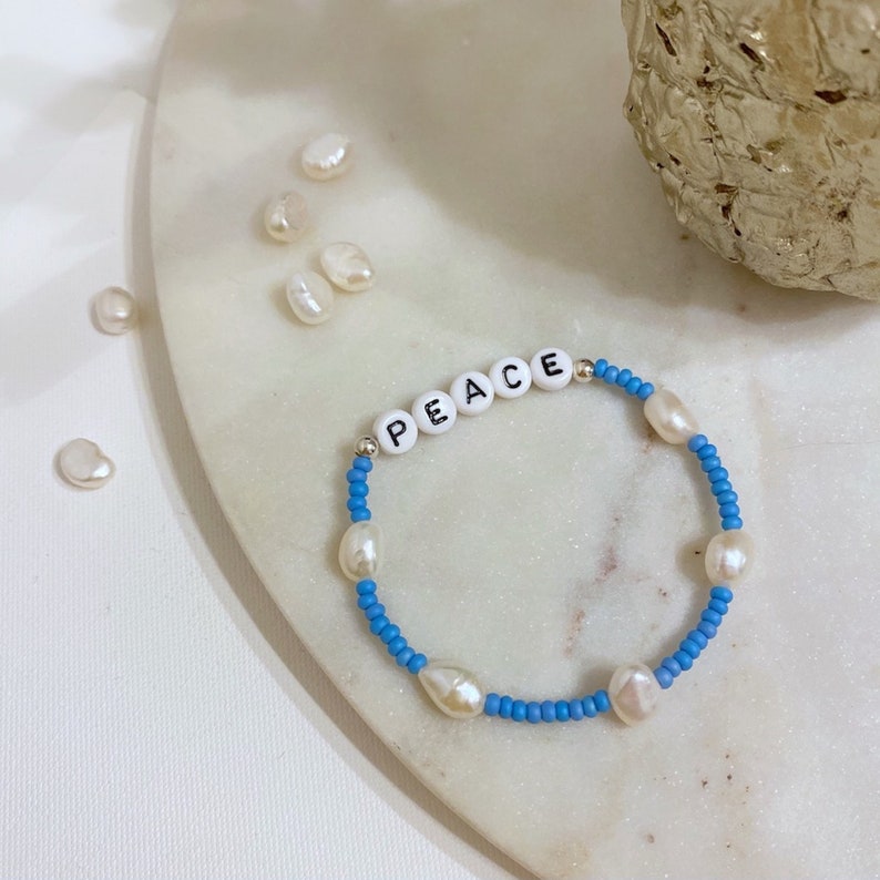 Personalised Bracelet with Pearls, Colourful Pearl Letter Bracelet, Stretchy Name or Word Bracelet, Colour Pop Beaded Letter Bracelets image 3