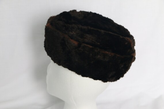 Vintage Retro Brown Fur Winter Pill Box Hat handw… - image 6