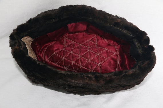 Vintage Retro Brown Fur Winter Pill Box Hat handw… - image 8