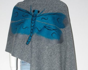 Hand-felted shawl with a dragonfly for a gift