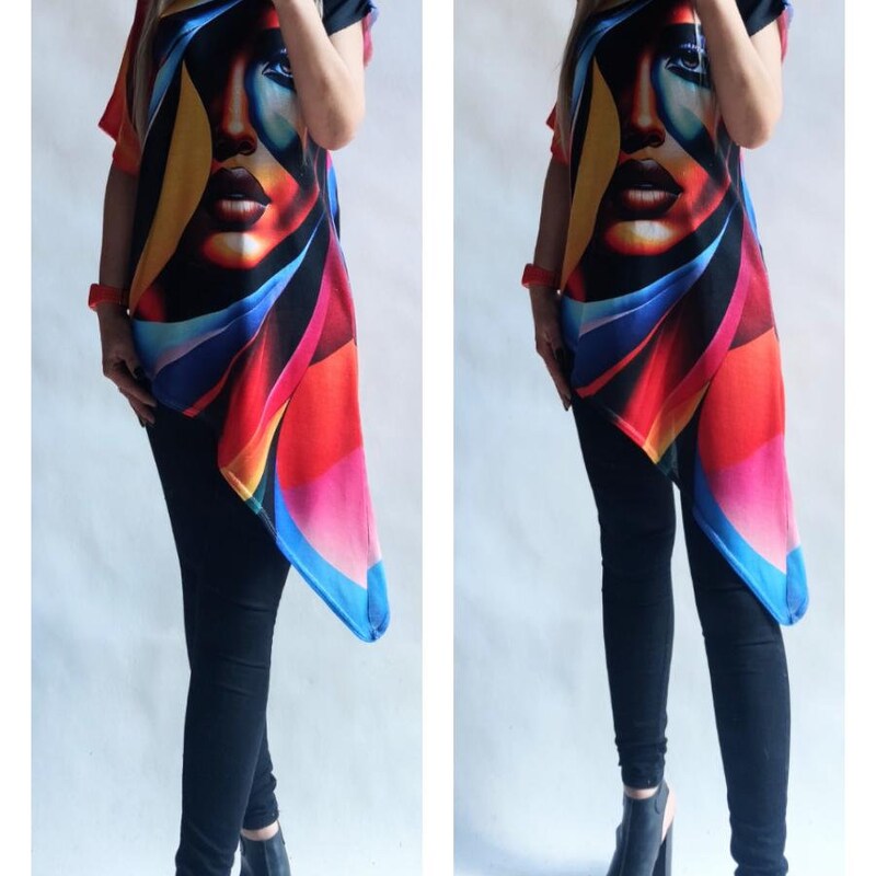 Women's Asymmetrical Striped Tunic Dress - Patchwork Geometric Oversized Top