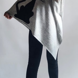 Cardigan, poncho decorated with wool sweater with a cat for a gift image 2