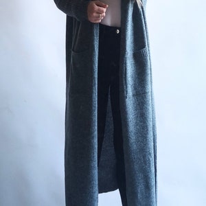 Cardigan long sweater with a hood, coat with pockets image 5