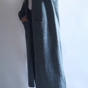 Cardigan long sweater with a hood, coat with pockets image 3