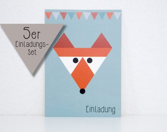 Invitation to the children's birthday, fox, set of 5