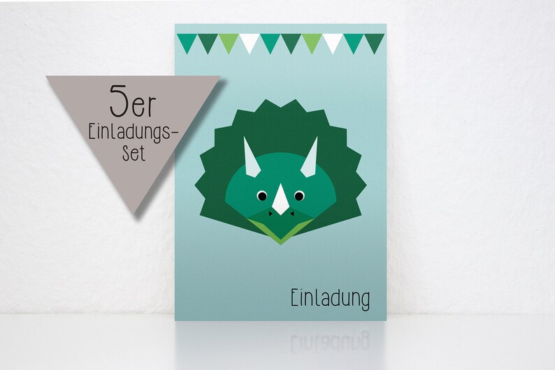 Set of 5 invitation cards, dinosaur image 2