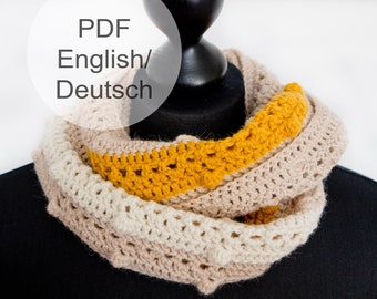 PDF instructions | Devon Scarf | English + German | Crochet pattern | Round scarf | 18cm x 60cm | Loop | Crochet patterns | Scarf