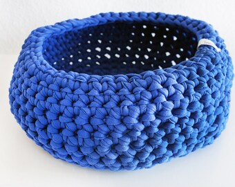 XL crochet basket blue diameter about 27 cm royal blue height about 12 cm textile yarn utensilo storage basket