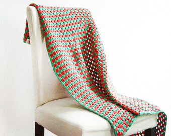 Square crochet blanket 100% cotton ca.  100 x 100 cm golf green camellia cuddle blanket two-tone crocheted couch blanket