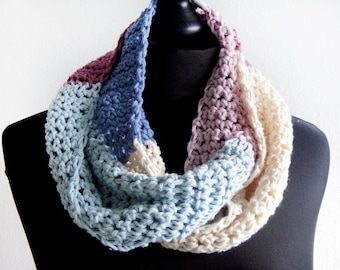 Colorfully crochet scarf Loop scarf blue la purple beige Pure cotton round scarf about 69 cm