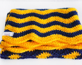 Small baby blanket orange blue crocheted blanket stripes wave pattern about 75 x 44 cm crochet blanket acrylic wool