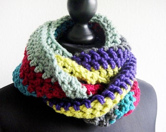 Crochet Loop Tube Bowl 100% Wool Bunt Lila Green Yellow berry turquoise crochet scarf winter 60 cm merino wool