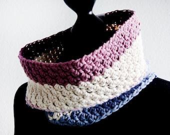 Striped cowl crochet Loop scarf blue blue purple purple 100% cotton crochet scarf about 28 cm