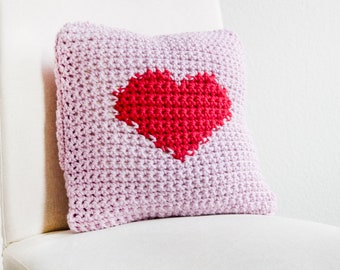 Kissenbezug gehäkelt Herz 40x40cm rot rosa 100% Wolle Muttertag Valentinstag