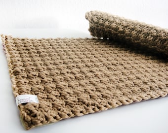 2 place mats, crochet, 100% wool, brown, 32 x 24 cm, Breakfast sets