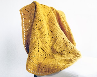 Granny Square blanket mustard yellow Crocheted approx. 130 x 90 cm couch blanket 100% wool blanket yellow cuddly blanket monochrome