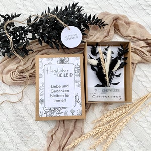 Geschenkschachtel Herzliches Beileid mit Trockenblumenstrauß zur Anteilnahme
