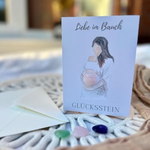 Glücksbringer zur Schwangerschaft | Mutstein Herz | Mutmacher Geschenk Geburt Glücksstein Karte Edelstein Herz  Glücksstein Schwangerschaft