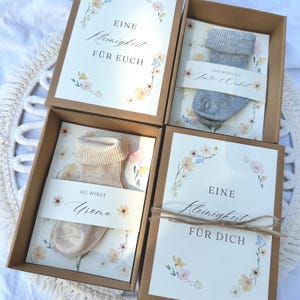 Schwangerschaft verkünden Geschenkschachtel Nature Beige Wildblumen Baby verkünden Ihr werdet Oma und Opa Babysocken Überraschung Baby