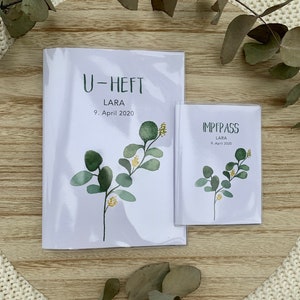 Set U-Heft und Impfpass Hülle personalisiert "Eukalyptus“