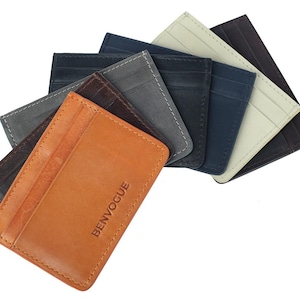Tarjetero fino de piel fina, nuestra gama completa de colores, piel auténtica, tarjetero, tarjetero pequeño, billetera fina, funda para tarjetas