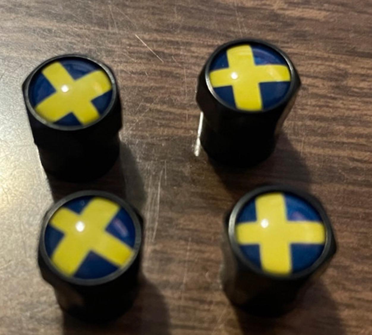 Sweden Flag Chrome Valve Stem Caps – Fits Volvo, Saab – Set Of 4